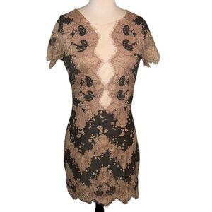 Storia Beige and gray Floral Lace Dress with mesh size large